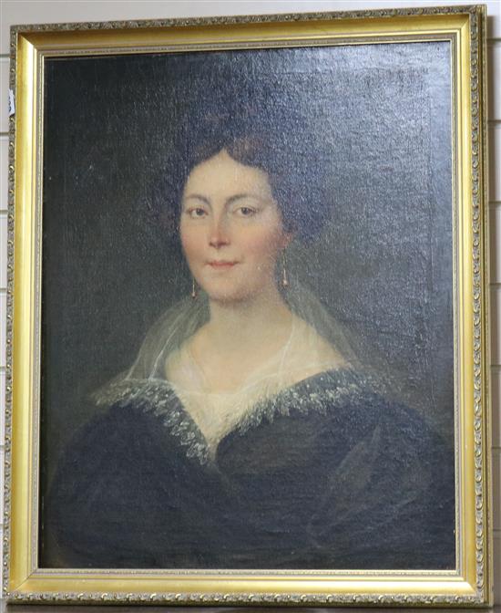 V. Le Brun, oil on canvas, Portrait of a lady wearing a lace collar, signed and dated 1798, 64 x 53cm